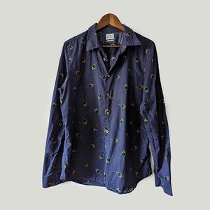 Current PS PAUL SMITH - Flames/trophy blue printed shirt - Sz L